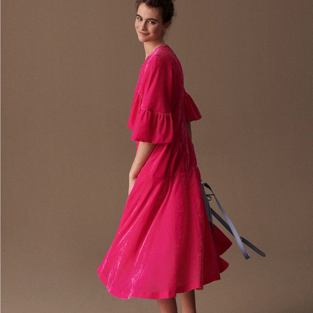 Delpozo Pink Velvet Midi Dress‎